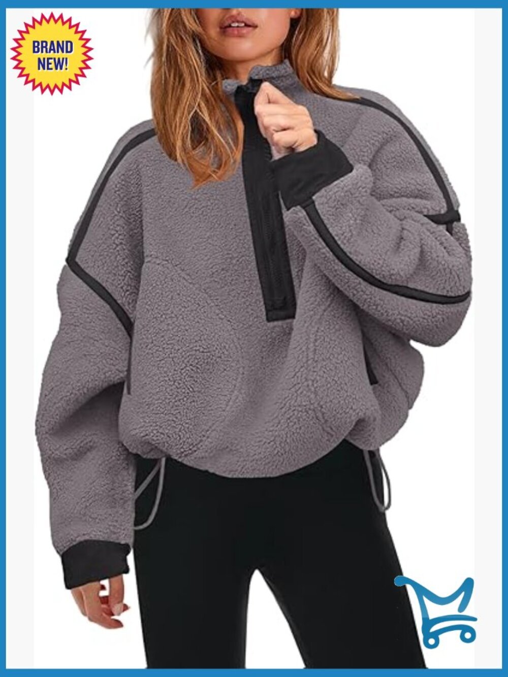 Half Zip Sherpa Fleece Pullover Oversized Sweatshirt with Pockets